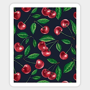 Red cherries on dark blue Sticker